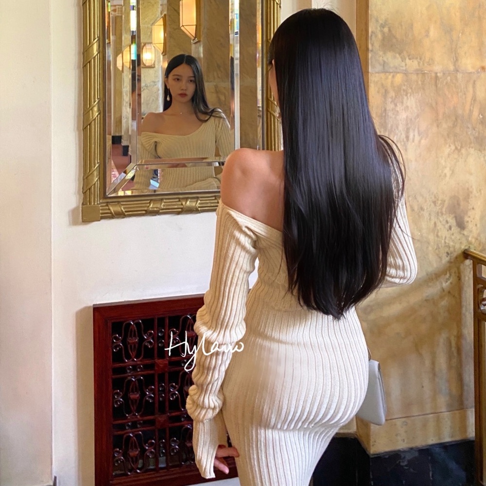 Cultivate one's morality show thin package hip skirt、boat neck strapless dress